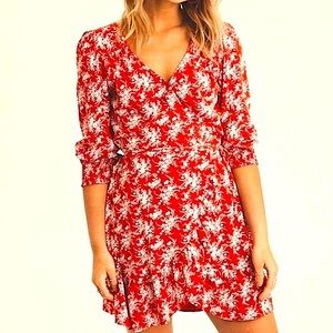 NWT red floral wrap dress